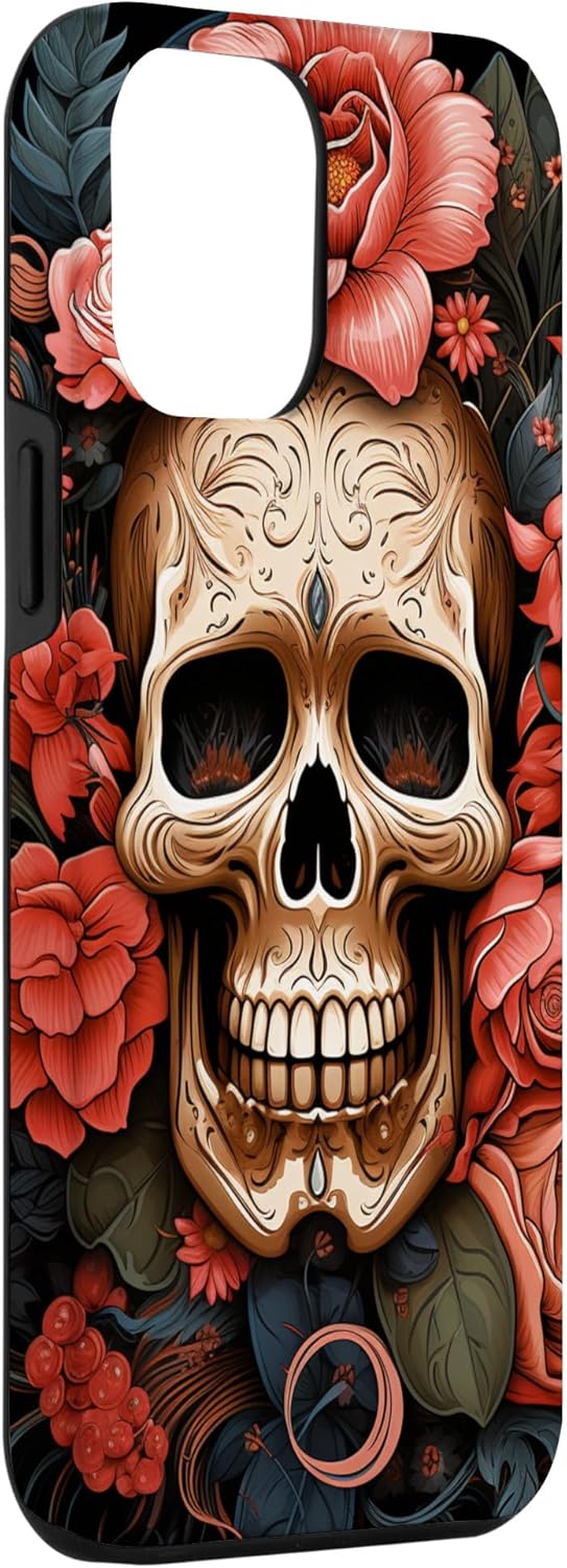 Funda para iPhone 12 Pro Max con diseño floral de calavera de azúcar, tulipán, rosa, Halloween, Cottagecore