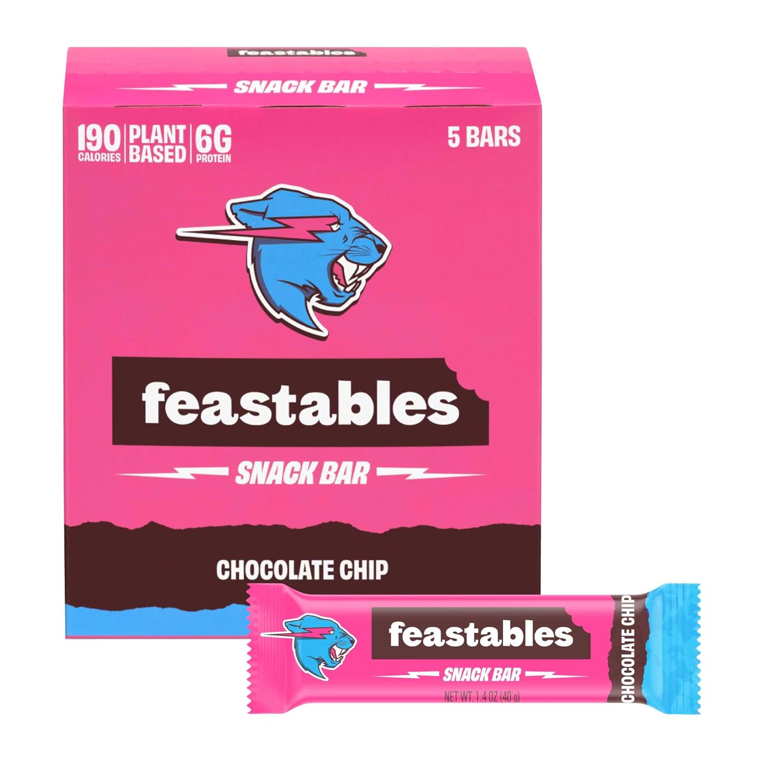 Feastables MrBeast – Barras de chocolate con chispas de chocolate (caja de 5 unidades, paquete de 6)
