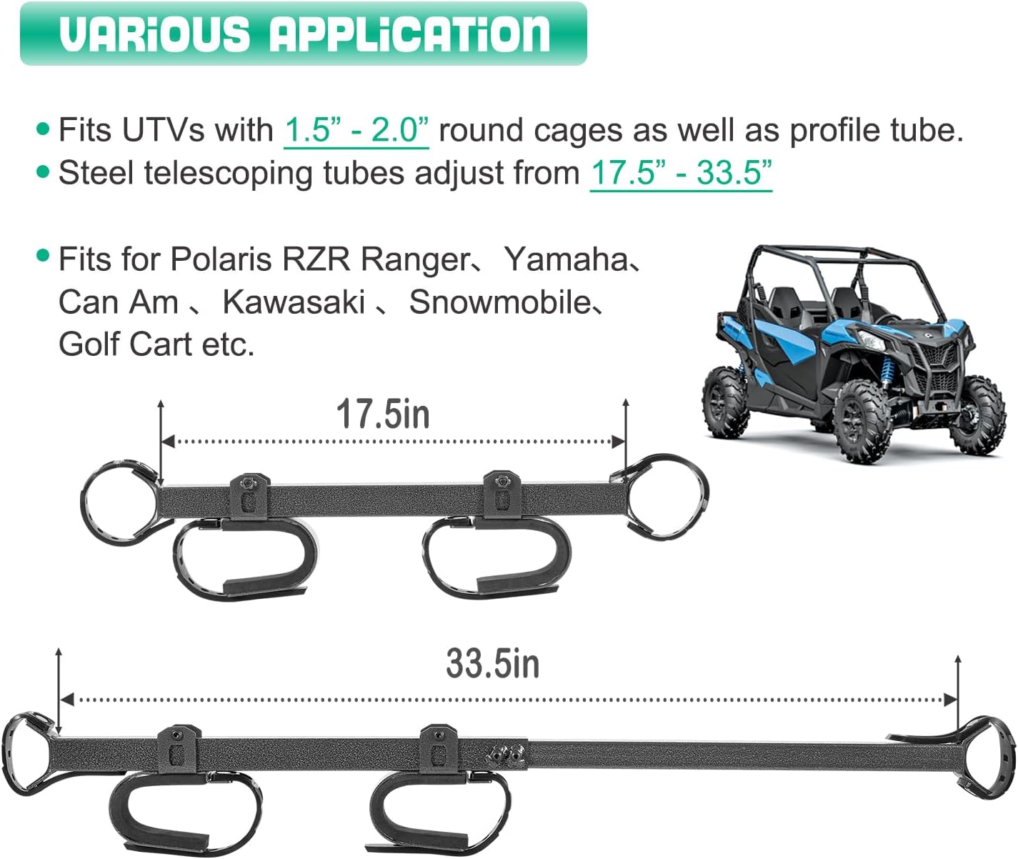 20079 UTV – Soporte para pistola y arco para barra antivuelco de 1.5 a 2 pulgadas, compatible con Polaris RZR Ranger Yamaha Can Am Kawasaki