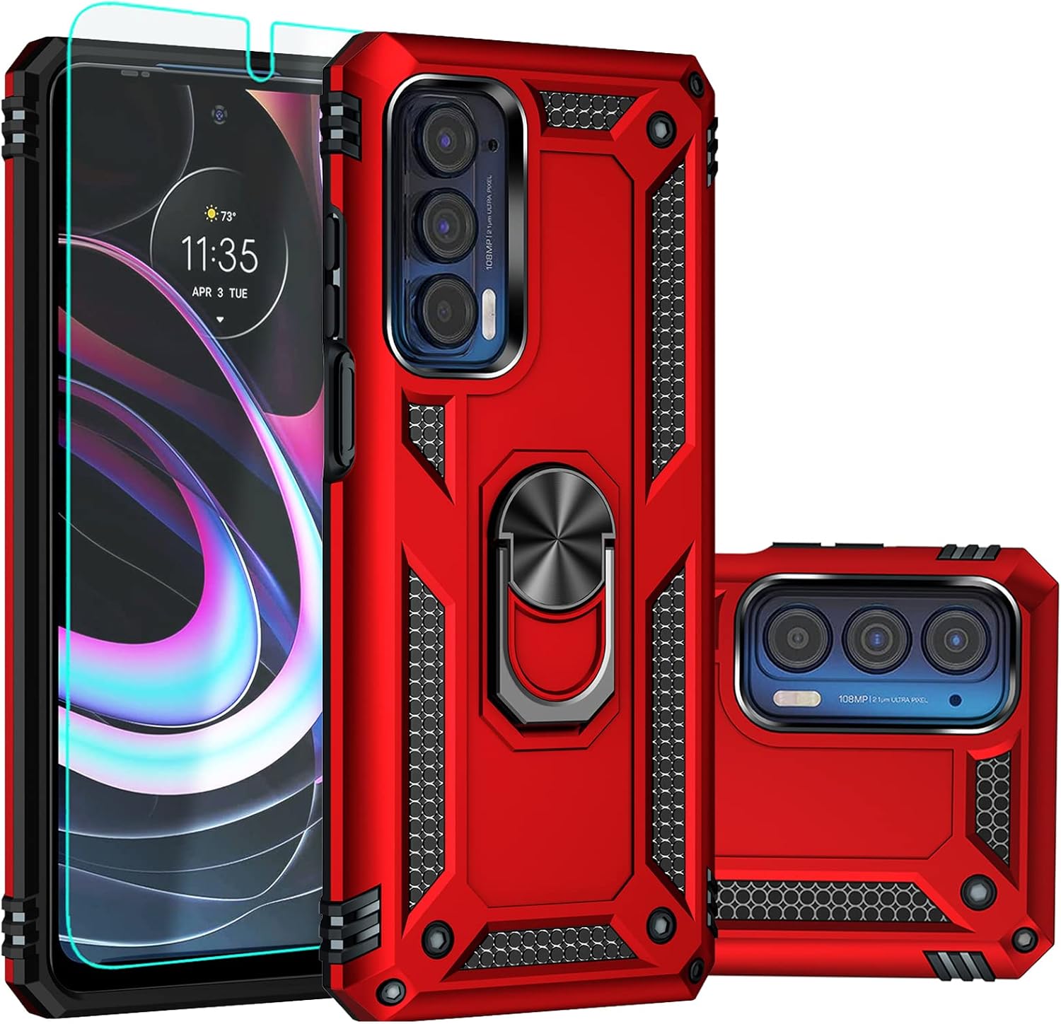 SKTGSLAMY Funda para Moto Edge 2021, funda para Motorola Edge 5G UW, con protector de pantalla, grado militar de 16 pies, funda a prueba de caídas