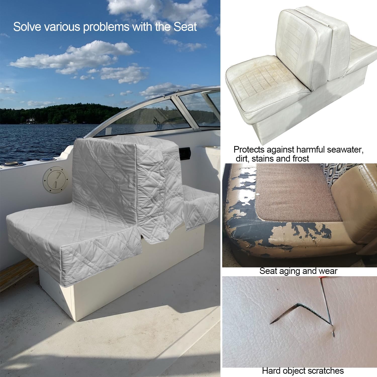Fundas de asiento de barco, fundas de repuesto para asiento de barco, tela de microfibra suave, 100% impermeables para asientos dañados (2 juegos