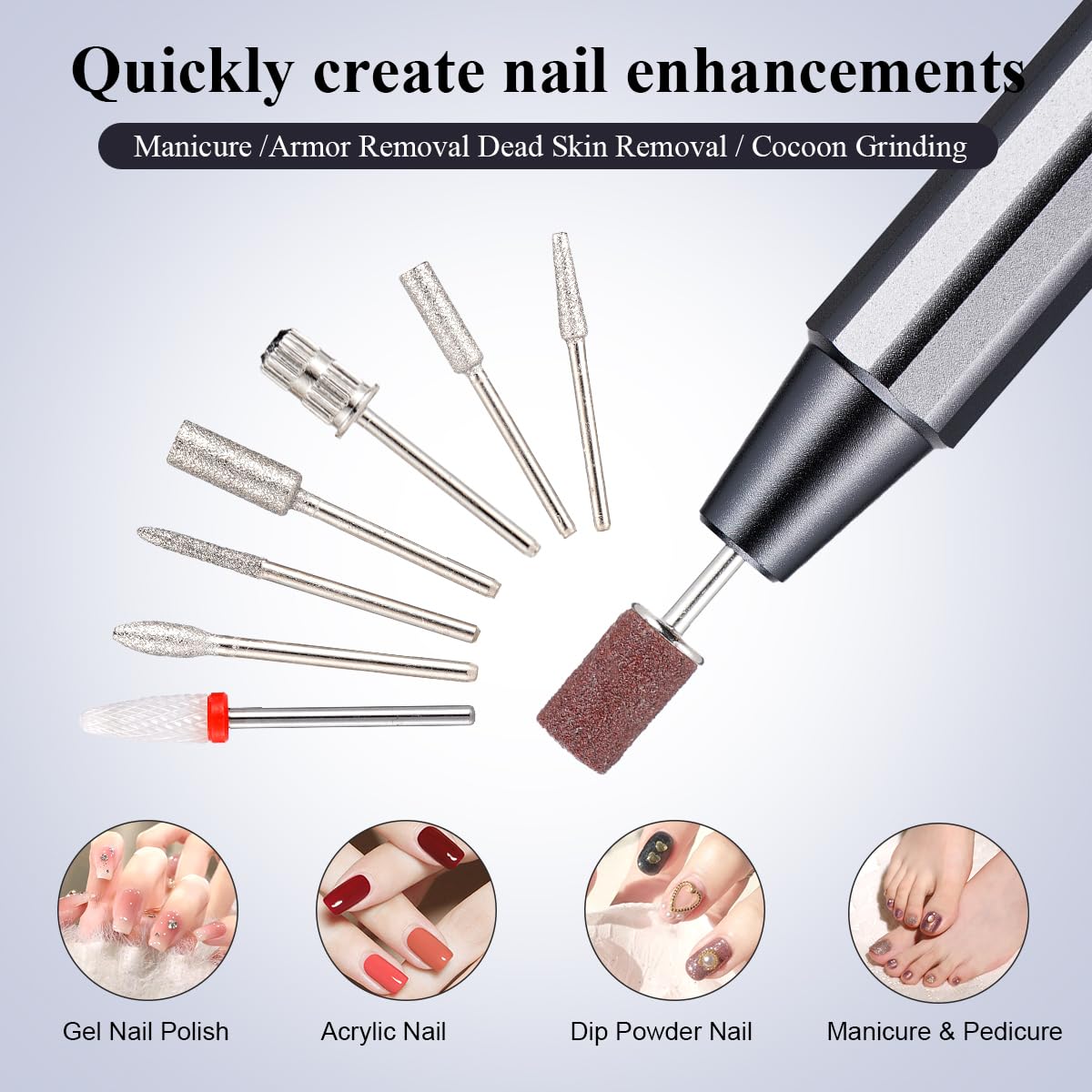 Taladro de uñas portátil de 25000 RPM, kit profesional de taladro de uñas eléctrico para uñas de gel acrílico, moldeado, pulido, herramienta de