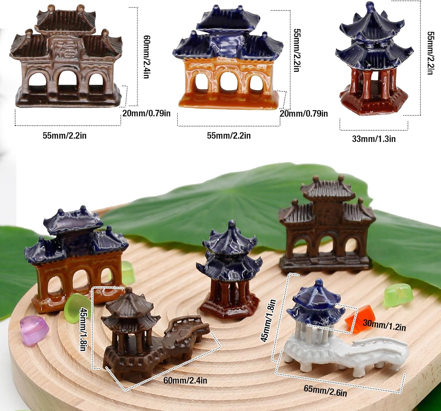 Juego de estatua de pagoda de 5 piezas, adornos de cerámica de micro paisaje, para accesorios de jardín en miniatura, decoración de acuarios,