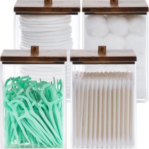 Tbestmax Qtip Apothecary – Soporte para hisopo de algodón, 12 onzas, recipiente de baño transparente para almacenamiento, 4 tapas de madera negra Tbestmax Qtip Apothecary – Soporte para hisopo de algodón, 12 onzas, recipiente de baño transparente para almacenamiento, 4 tapas de madera negra