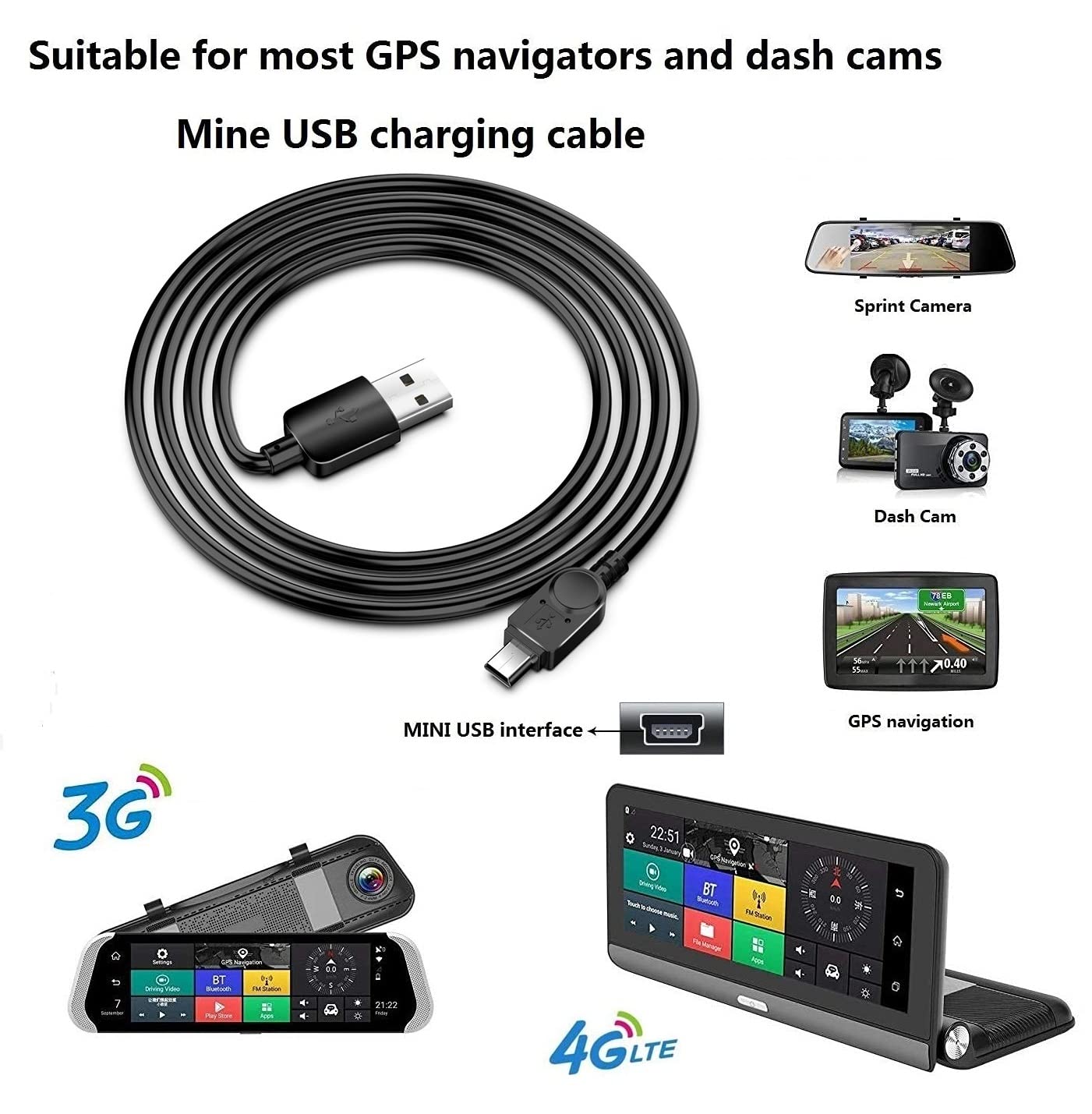 Dash Cam Charger Cable GPS Navigator Charger Cable for car Cable for car Dash Camera Mini USB dc 12V-24V car Charger Adapter Power Cable for car Dash