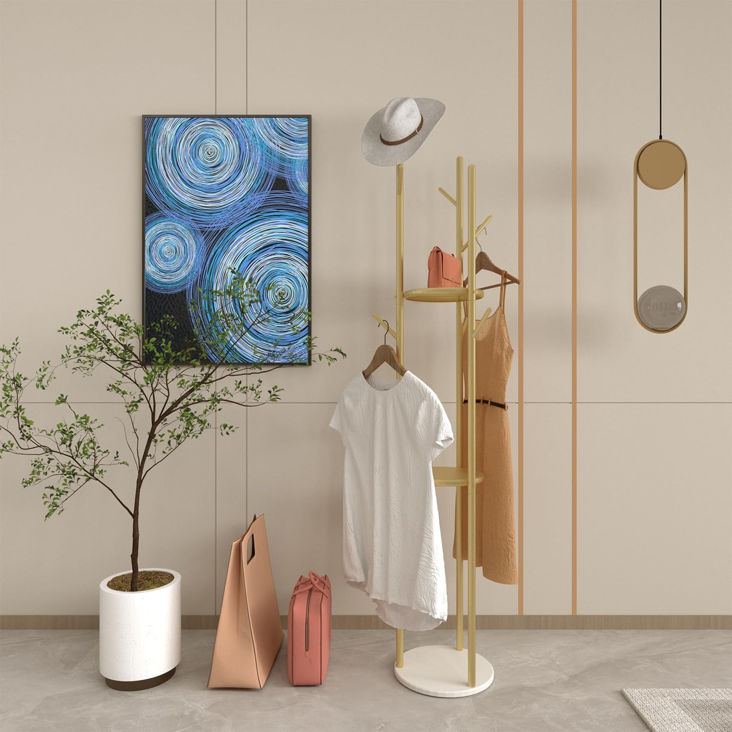 Moderno perchero y ropa  9 ganchos y 3 estantes  resistente y elegante, soporta hasta 220 libras, ahorra espacio y es duradero con diseño elegante