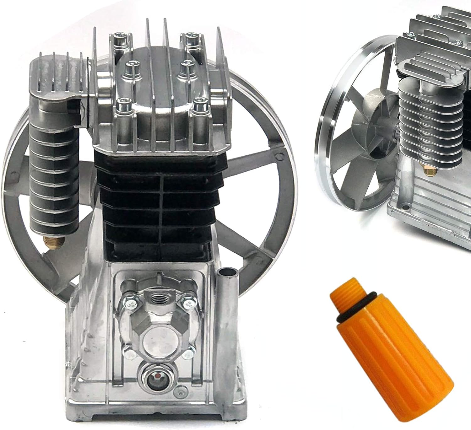 Bomba de compresor de aire 2HP, bomba de cabeza de compresor de aire de cilindro gemelo de pistón de 1.5KW, bomba lubricada de aceite de aluminio