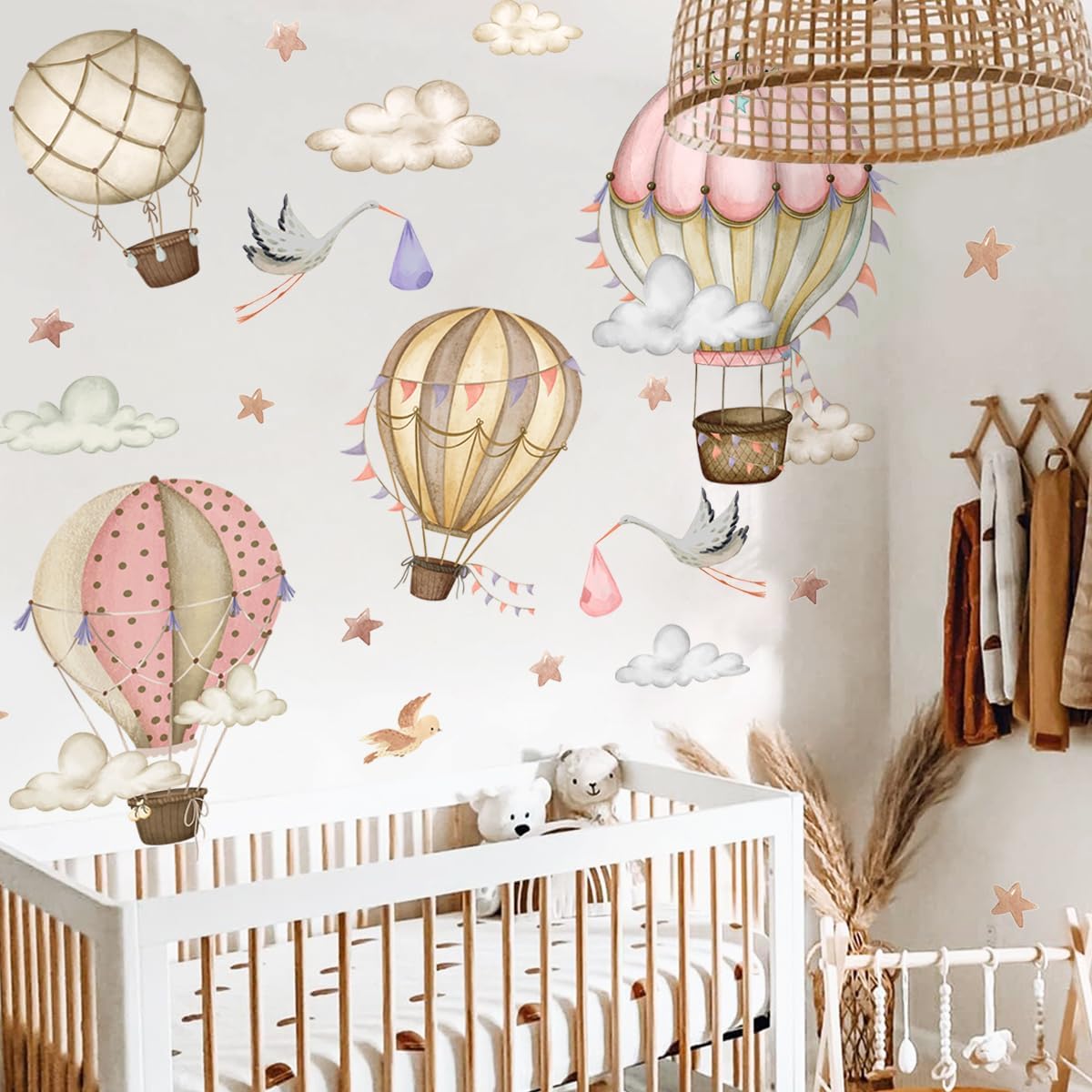 Globos de aire caliente extraíbles, calcomanías de pared, globos de acuarela, pájaros, estrellas, calcomanías de pared, pintura a mano, globos de