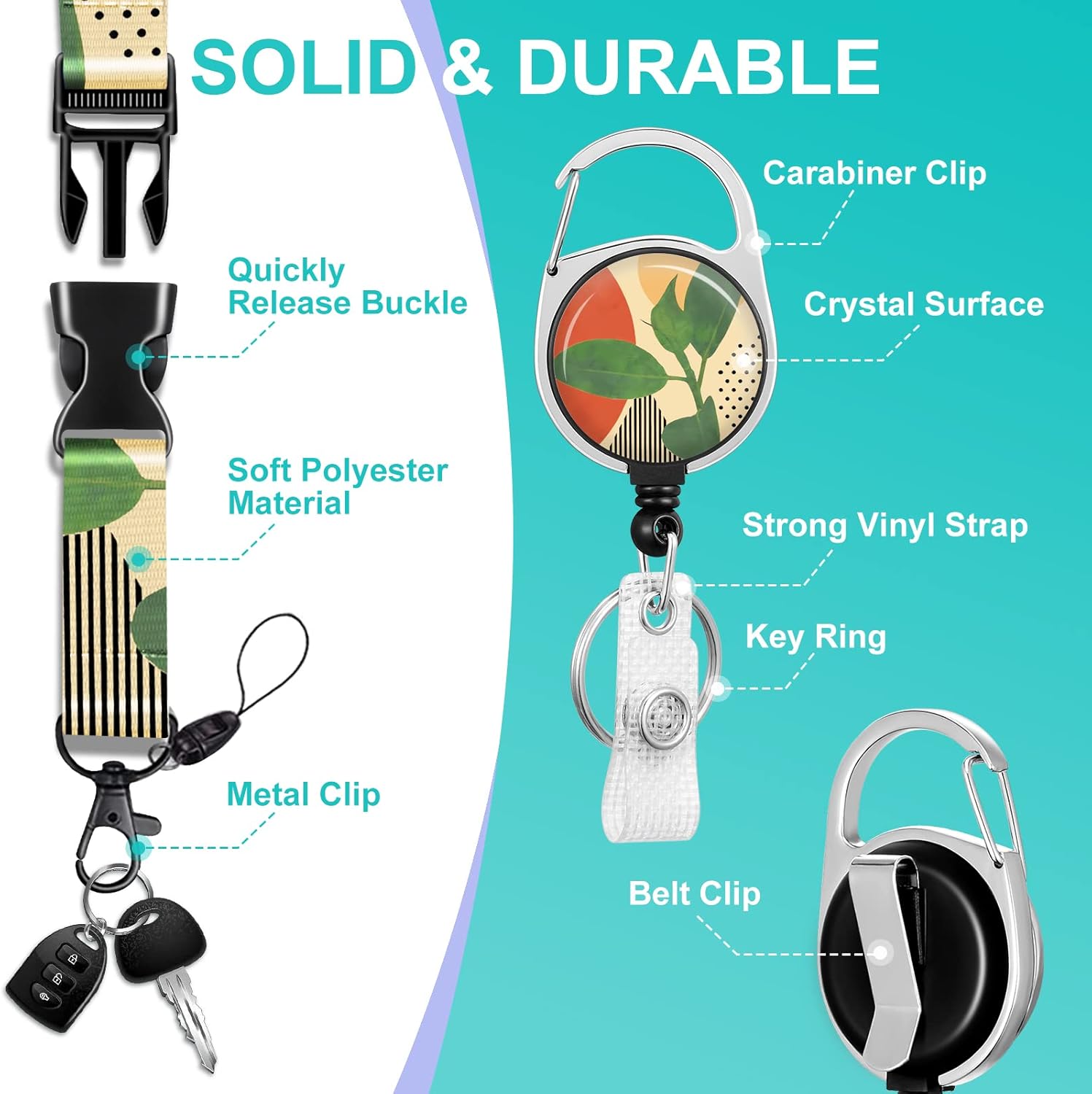 Plifal Soporte para tarjetas de identificación con cordón y clip retráctil para carrete de insignias, cordón de etiqueta de nombre de planta Boho