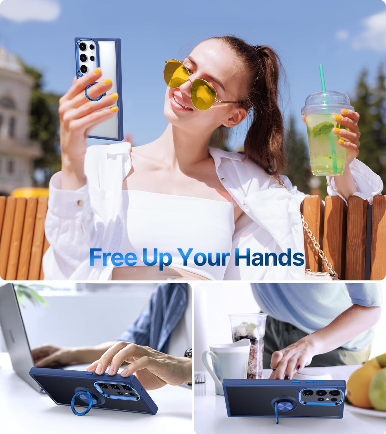 Silverback Funda transparente para Samsung Galaxy S23 Ultra con soporte de anillo, a prueba de golpes, delgada, ligera, funda protectora para Galaxy