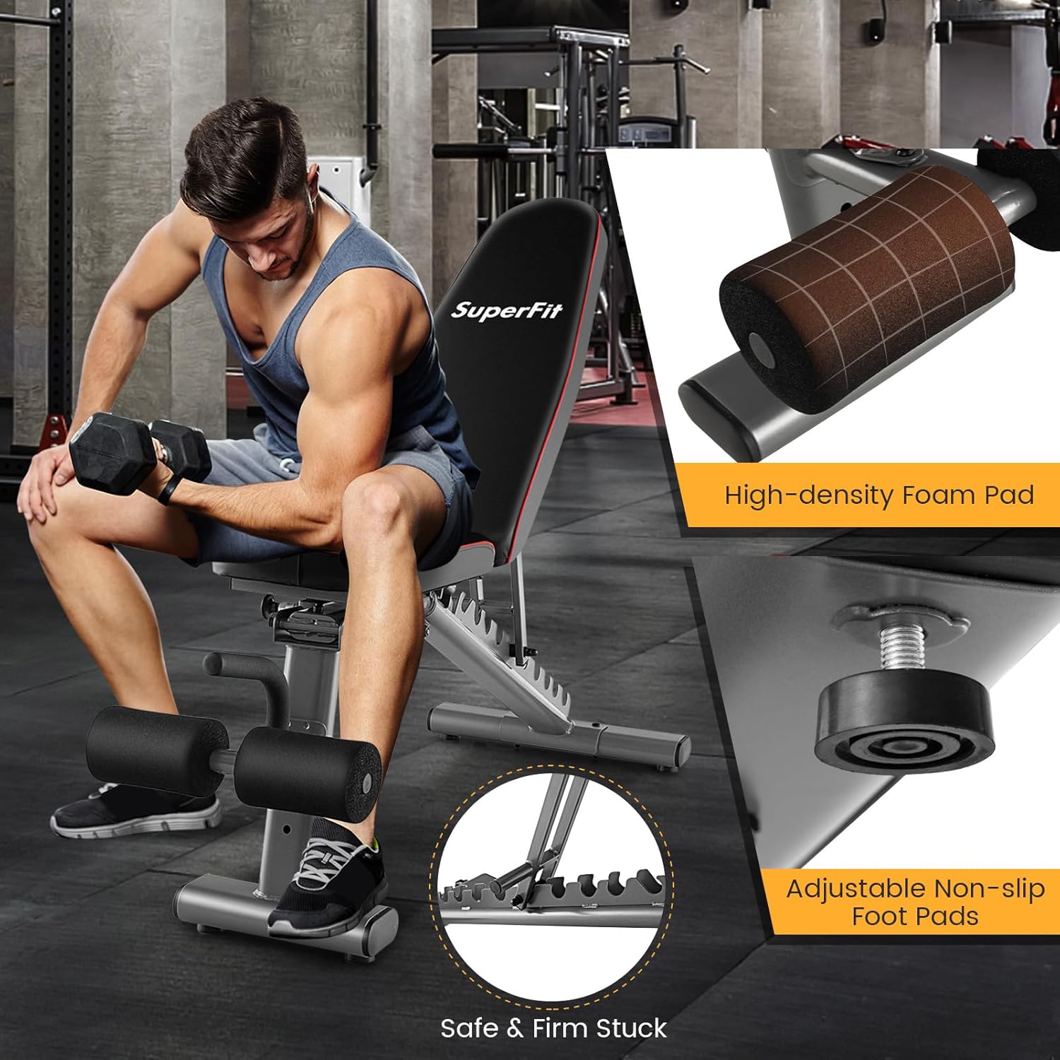 GYMAX Banco de pesas ajustable, prensa de banco de entrenamiento de fuerza de 660 libras para entrenamiento de cuerpo completo, banco de ejercicio