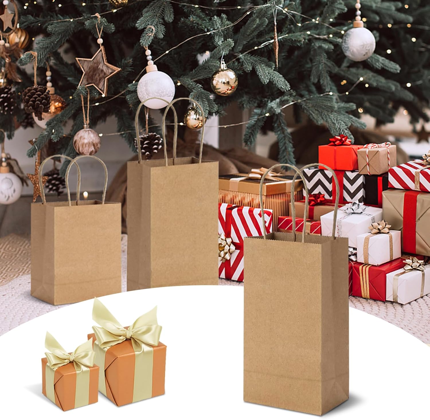 TOWRAP Bolsas de papel marrón con asas, 90 unidades, bolsas de regalo de varios tamaños, bolsas de fiesta, bolsas de compras, bolsas al por menor,