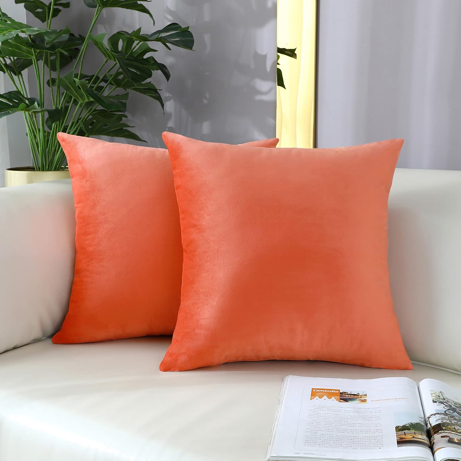 Comfy – Juego de 2 fundas de almohada cuadradas de terciopelo sólido súper suaves, decoración del hogar para sofá, sofá, juego de 2, 18 x 18 pulgadas