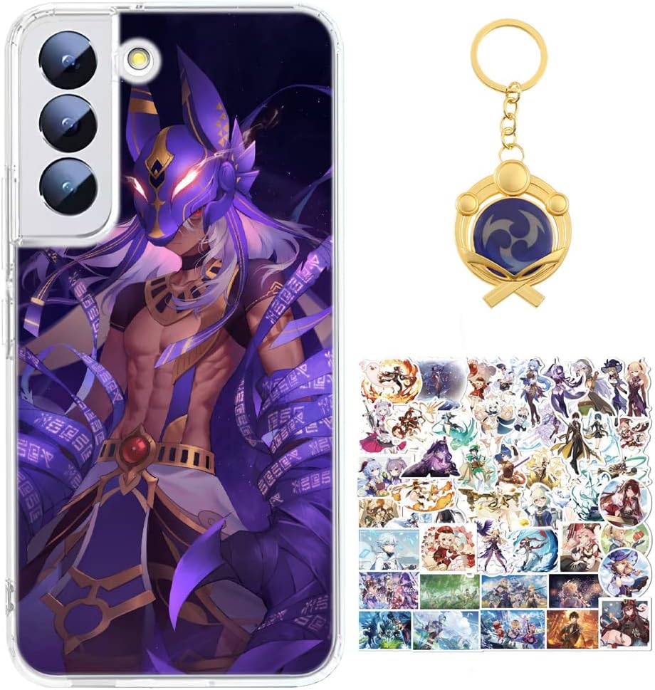 Genshin Impact Cyno – Funda para Samsung Galaxy A32 5G con llavero Vision y 50 calcomanías, funda de silicona suave transparente de dibujos animados