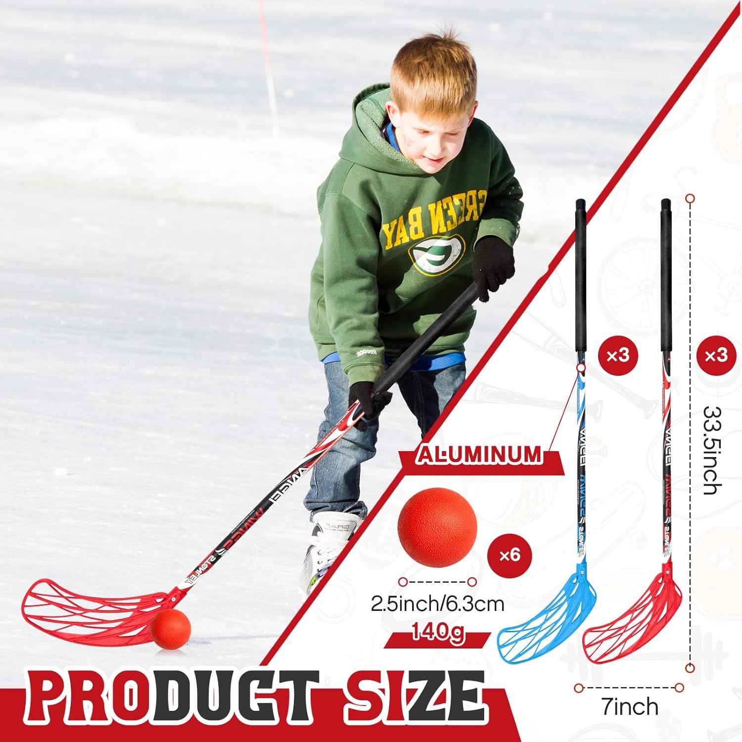Juego de 12 piezas de 6 bolas de floorball elemental de 37.4 pulgadas y pelota de floorball para niños y adolescentes, pelota de floorball para