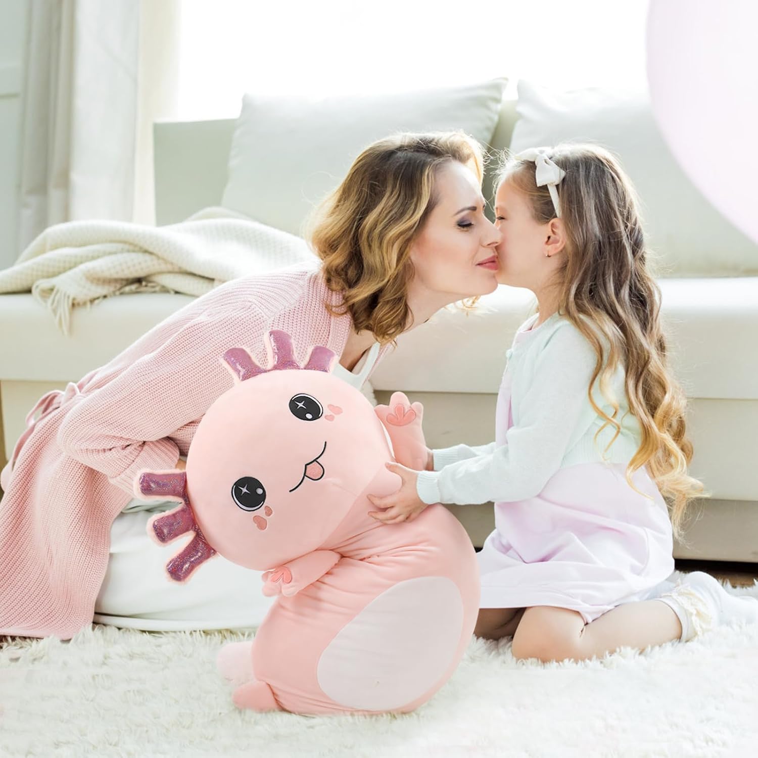 Bonita almohada corporal de ajolote rosa, regalo para niñas, 35 pulgadas de largo, almohada de abrazo para adultos, regalo para el día de San