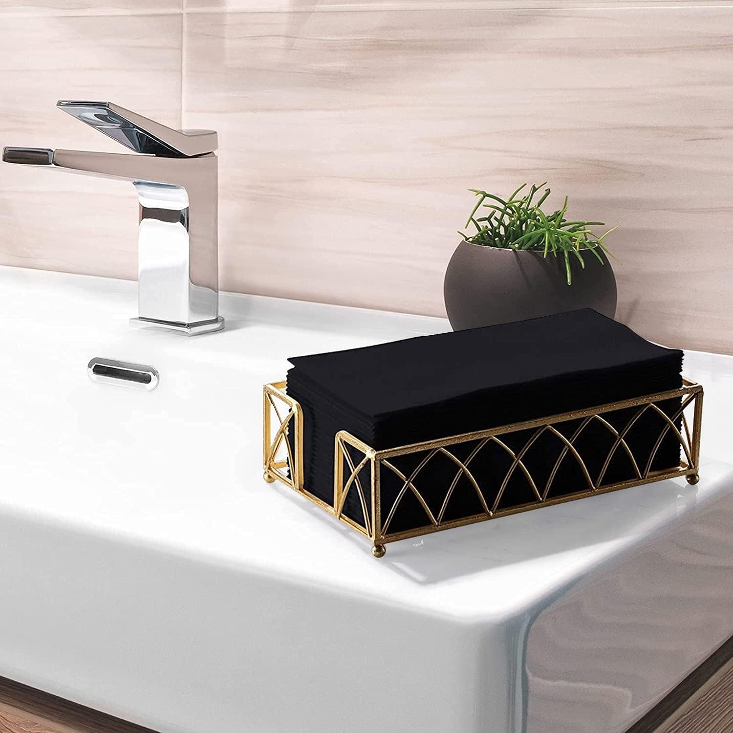 200 servilletas de papel negro con tacto de lino, servilletas decorativas de tela negra, suaves y absorbentes. Toallas de mano negras para cocina,