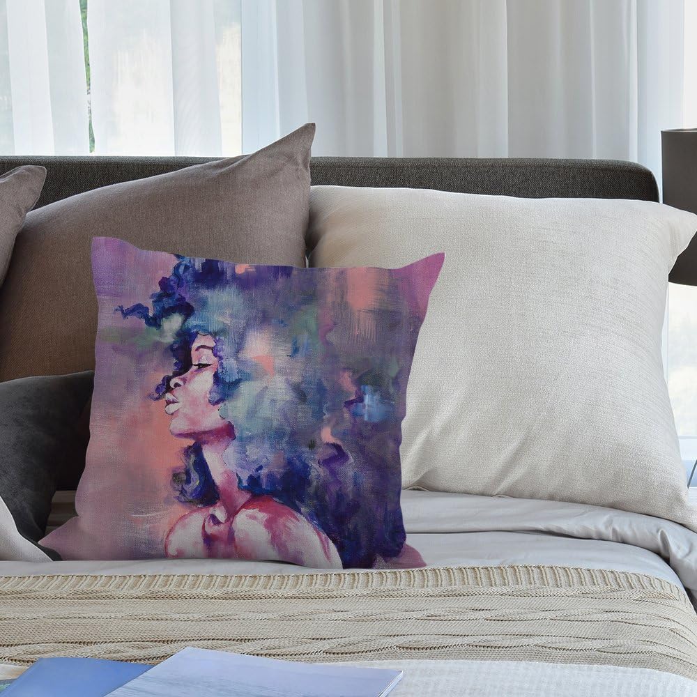 HGOD DESIGNS Funda de almohada África, acuarela morada, sexy, africana, diseño artístico, de algodón, lino, funda de cojín cuadrada estándar