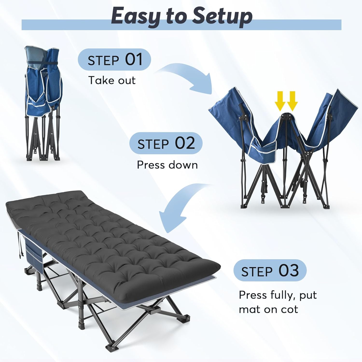 Slendor Catre de campamento plegable XXL para adultos, 79 pulgadas de largo x 32 pulgadas de ancho x 19 pulgadas de alto, catre de campamento de
