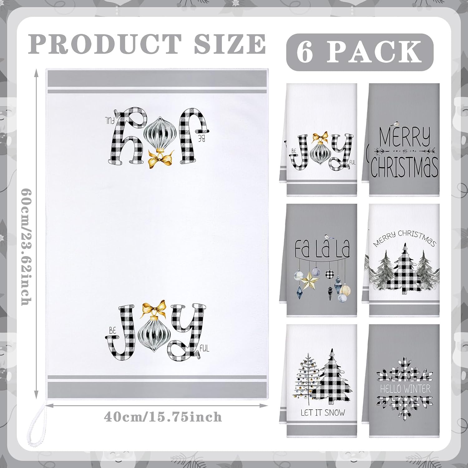 Geyoga 6 paños de cocina de Navidad de 16 x 24 pulgadas, absorbentes, paños de cocina, decoración de cocina de Navidad para Navidad, vacaciones,