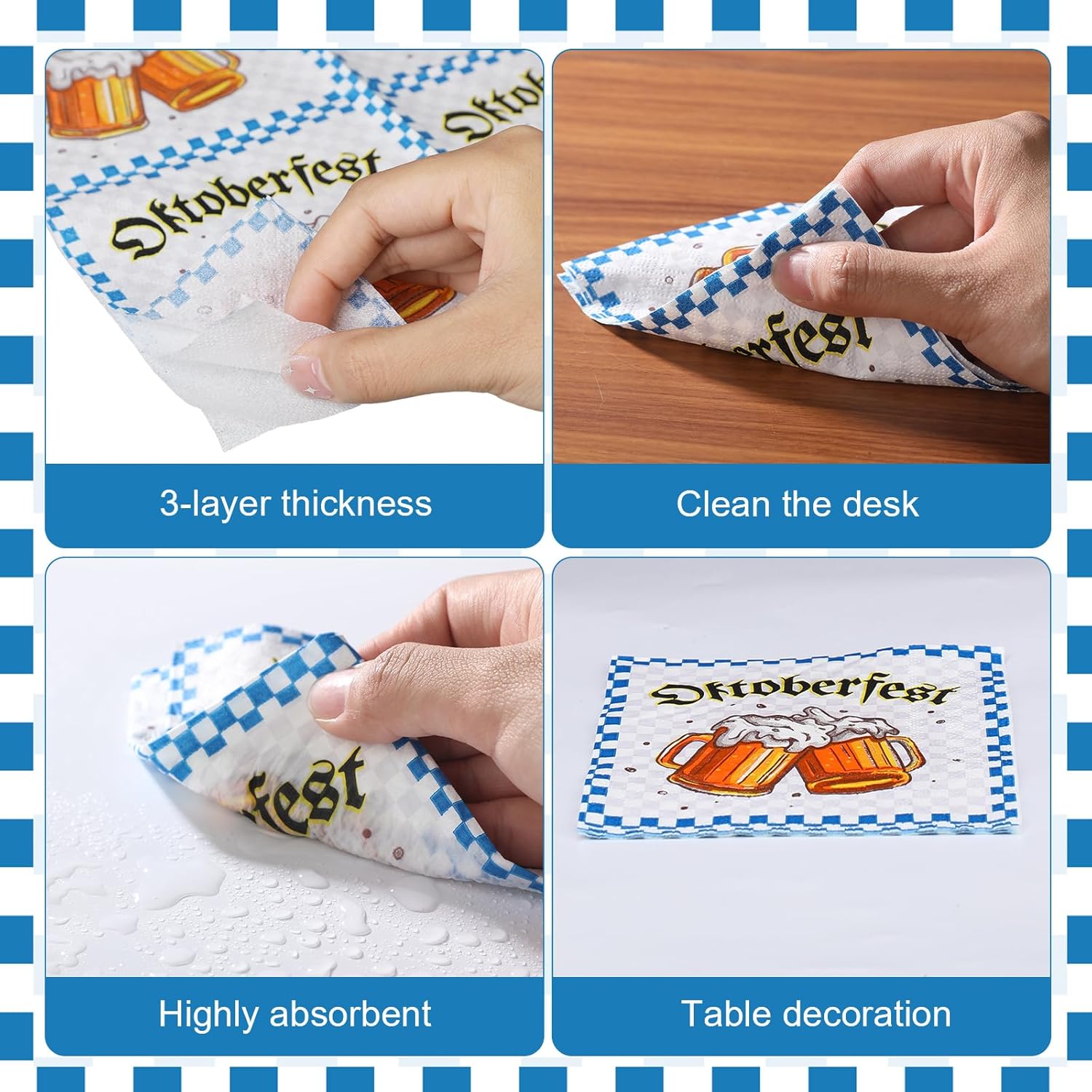 Honoson Servilletas de papel desechables para el Oktoberfest, 100 unidades, para almuerzo, cena, temática alemana, cerveza bávara, festival de