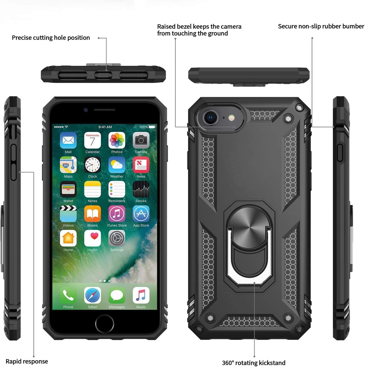 LeYi – Funda compatible con iPhone SE 2020 con 2 protectores de pantalla de vidrio templado, grado militar, funda protectora para teléfono celular