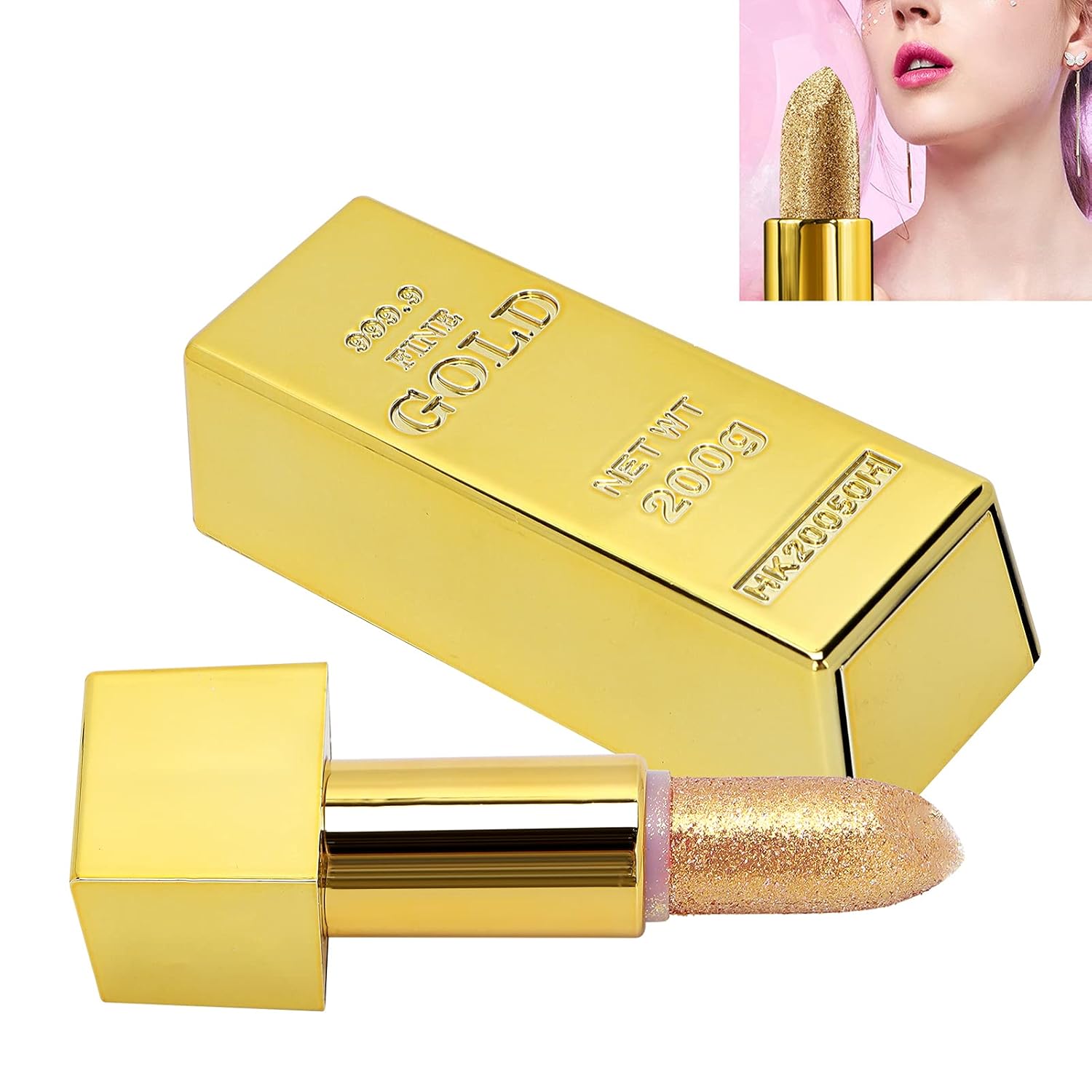 Barra de labios Gold Bar de 0.12 oz, de larga duración, hidratante y suave maquillaje de labios cosméticos (lápiz labial dorado 1 # edición