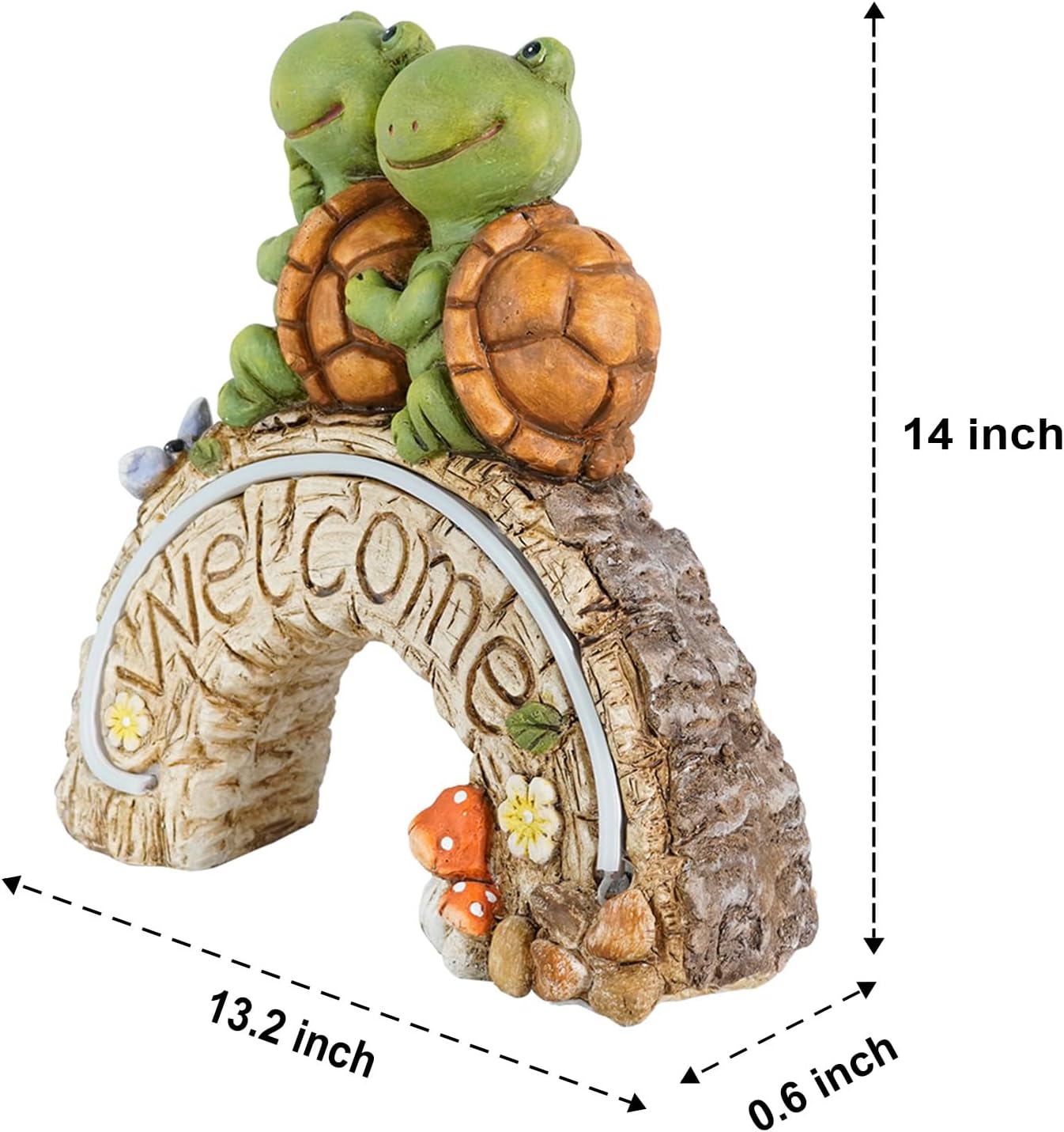 Estatuas de jardín con luz solar, adorable tortuga de 14 pulgadas con luz de bienvenida y tira, decoración de jardín al aire libre para patio,