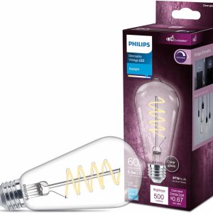 Philips LED Espiral transparente vintage sin parpadeo ST19 regulable, tecnología EyeComfort, 500 lúmenes, luz diurna (5000 K), 5.5 W  60 W, Philips LED Espiral transparente vintage sin parpadeo ST19 regulable, tecnología EyeComfort, 500 lúmenes, luz diurna (5000 K), 5.5 W  60 W,