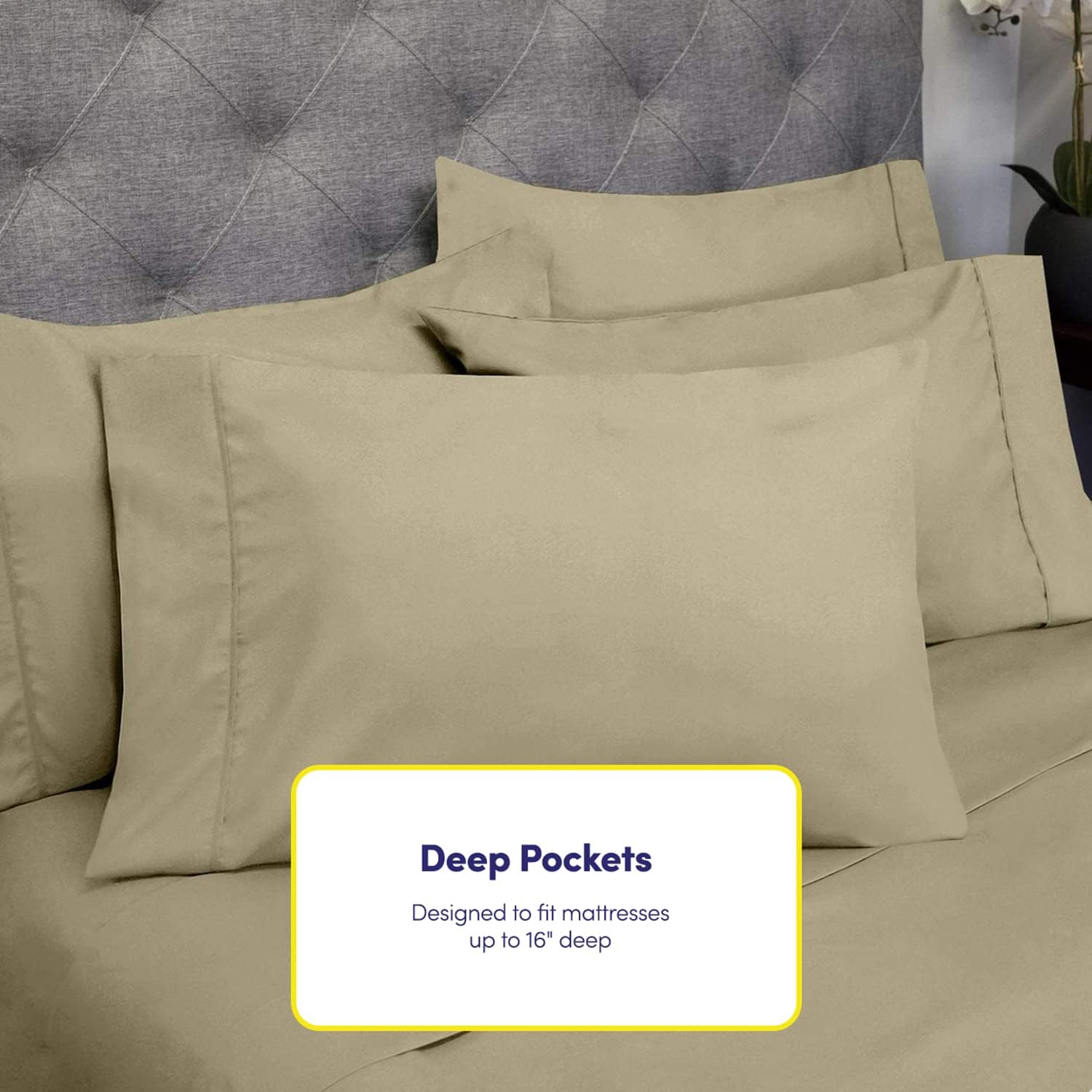 Juego de sábanas de 4 piezas de 1,500 hilos de microfibra de cepillado fino con bolsillo profundo – 1 funda de almohada extra, paquete económico,