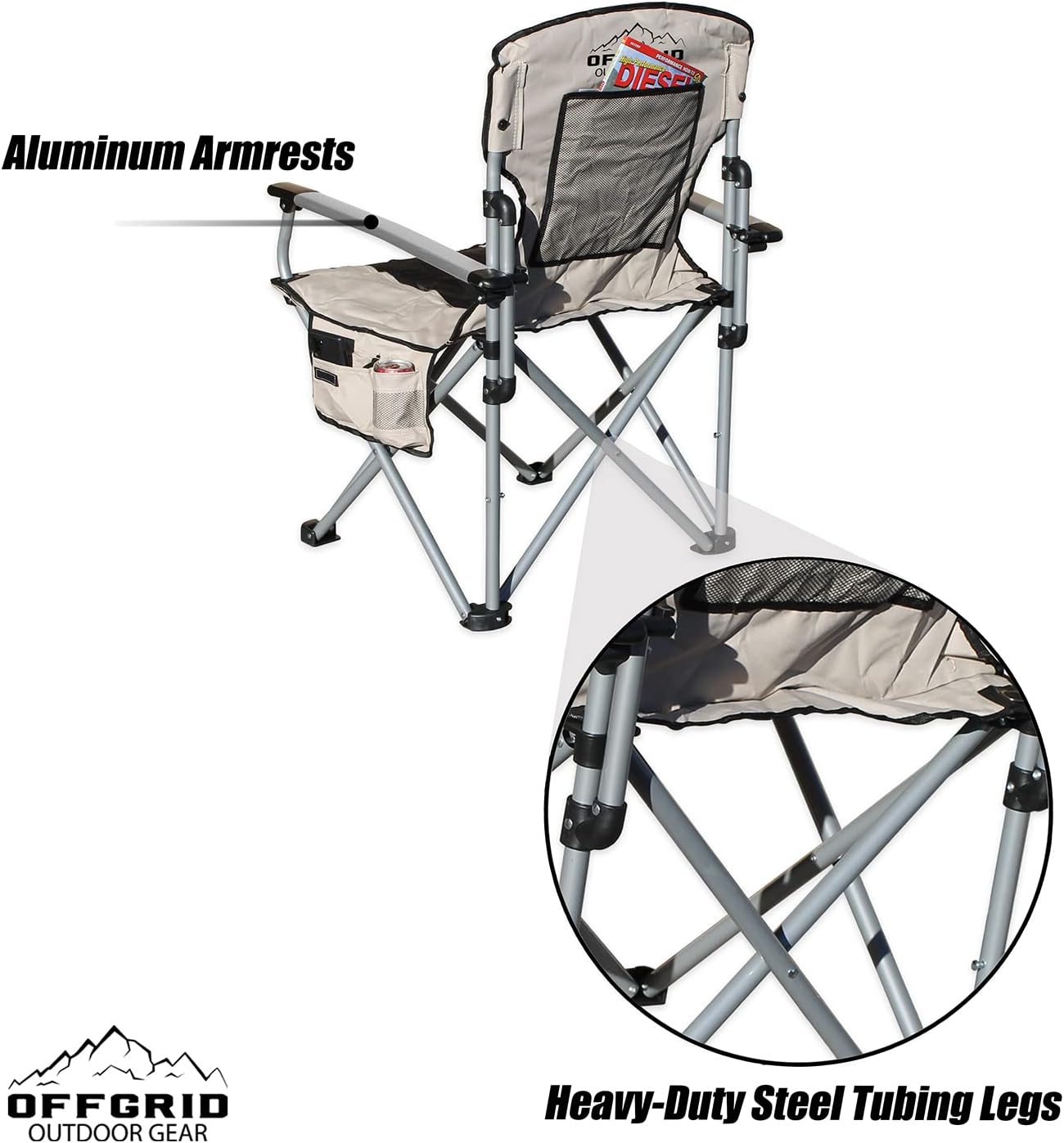 Raptor Series OFFGRID – Silla portátil plegable para acampar con bolsa de transporte, resistente, de gran tamaño