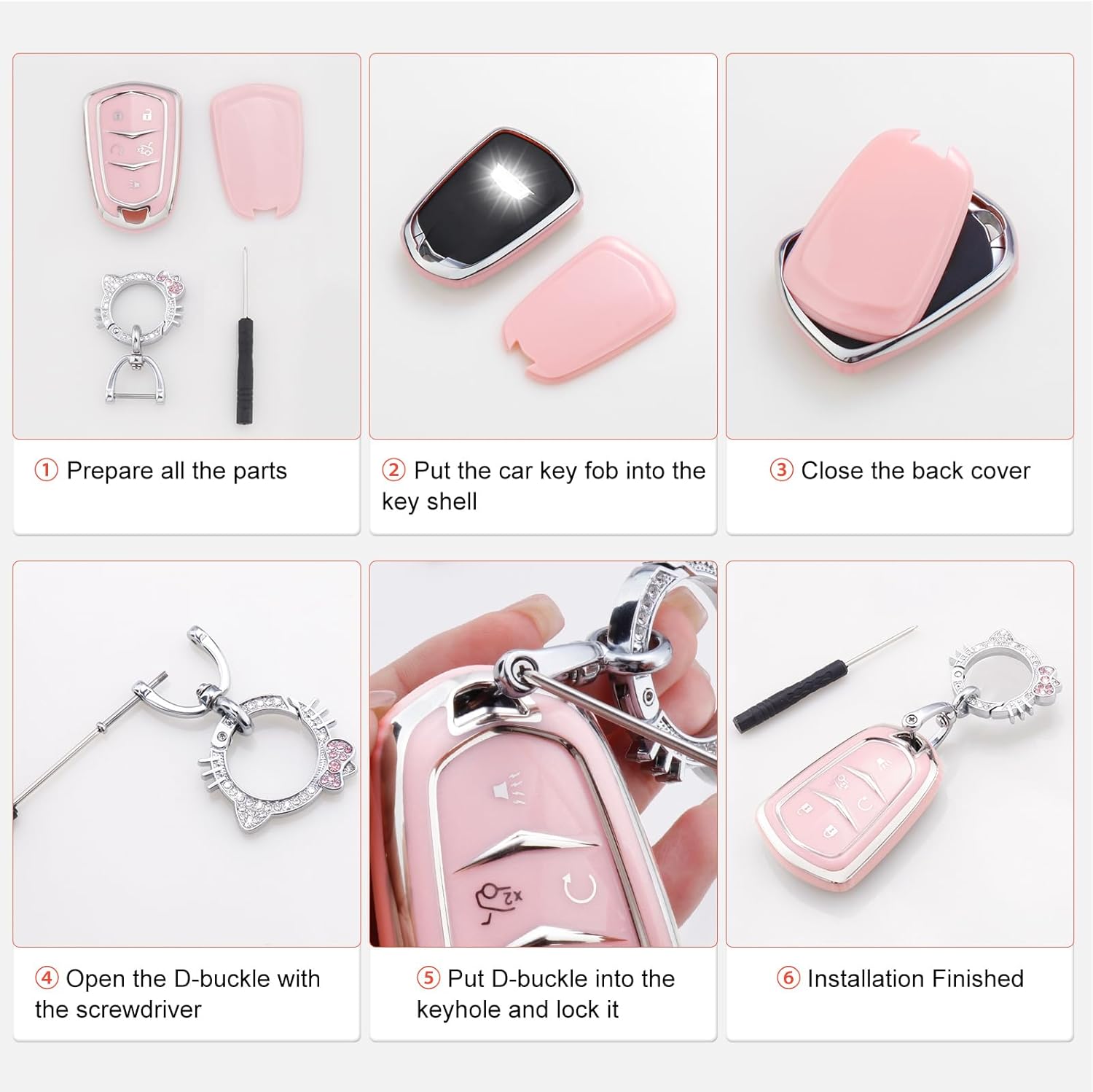 Funda de llavero rosa para Honda, funda de TPU suave con llavero brillante para Honda Accord Civic CRV Pilot Odyssey Smart Key Holder