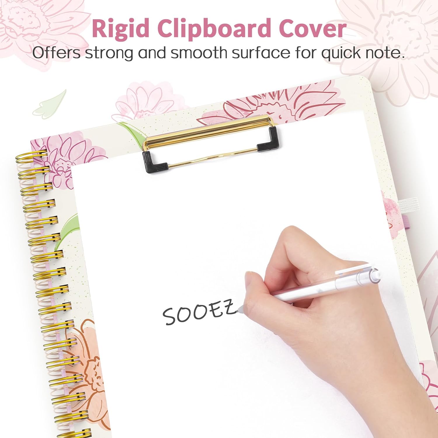 Sooez Folio portapapeles con bloc de notas recargable, carpeta portapapeles con 10 bolsillos de almacenamiento para tamaño carta, cuaderno