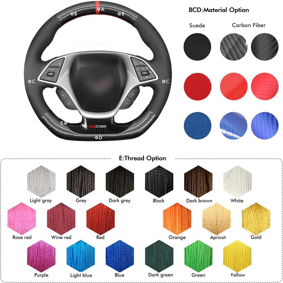 MEWANT Fundas para volante de automóvil para Chevrolet Corvette (C7) 2015-2019 Corvette Stingray Chevrolet Z06 cosido a mano