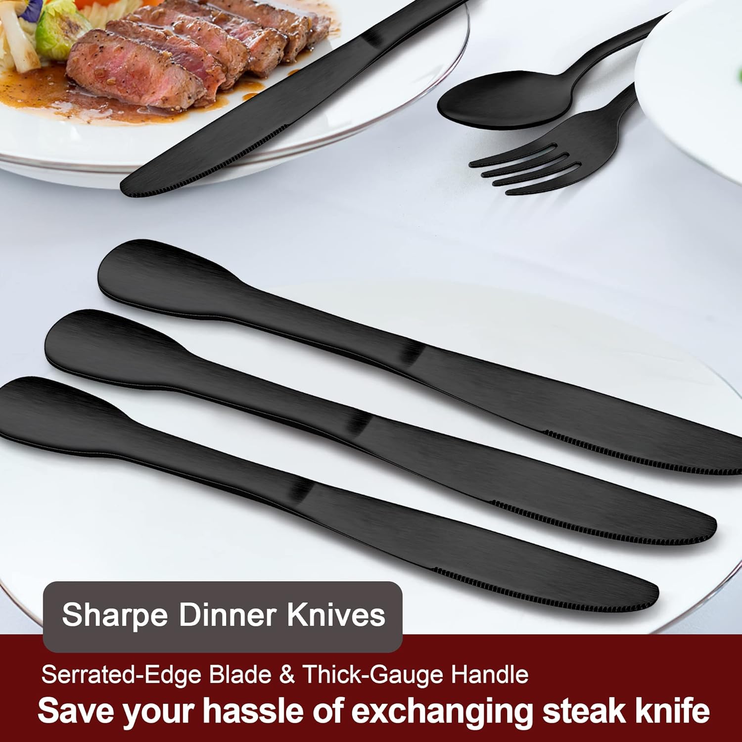 E-far – Juego de cubiertos de acero inoxidable de 40 piezas para 8 piezas con mango de diseño, vajilla de metal moderno para cocina, restaurante,