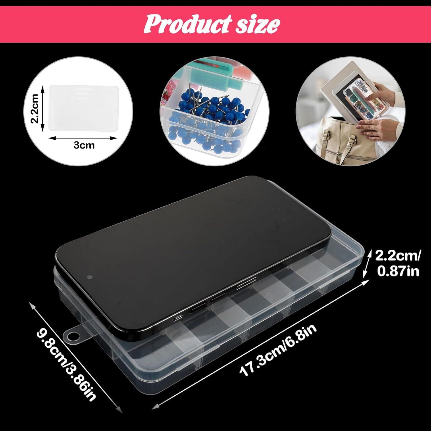 Caja organizadora de plástico transparente de 15 rejillas, caja de almacenamiento para manualidades, manualidades, joyería, aparejos de pesca (15