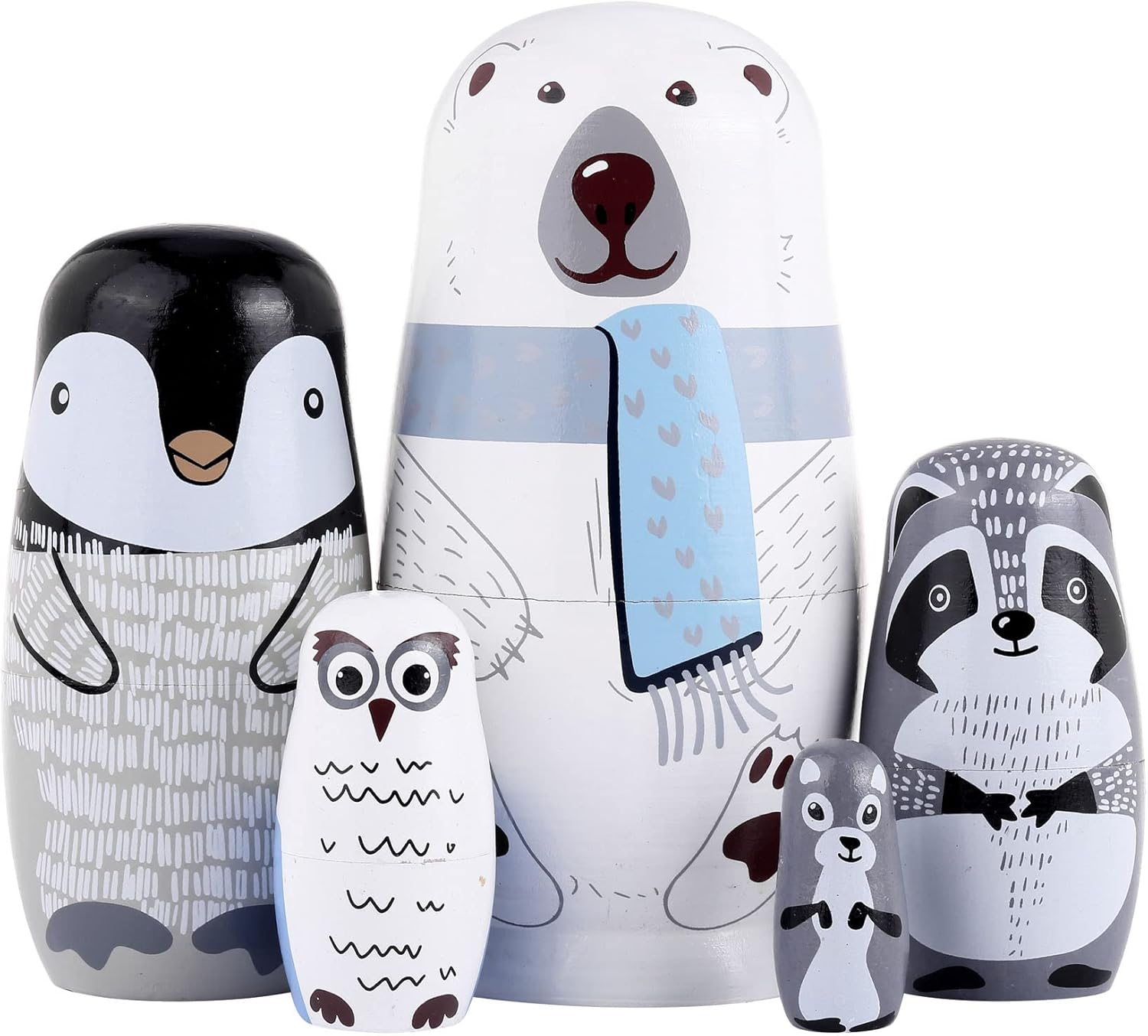 5 muñecas rusas de anidación hechas a mano, de madera, apilables, muñecas rusas Matryoshka para niños y niñas, regalo de deseos de cumpleaños (osos