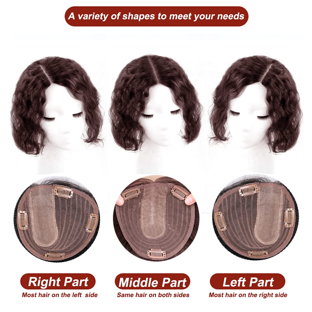 Tope de cabello humano rizado natural para mujer, extensiones de pelo con clip, 5.1 x 5.5 in, parte superior de cabello plateado, parte derecha para
