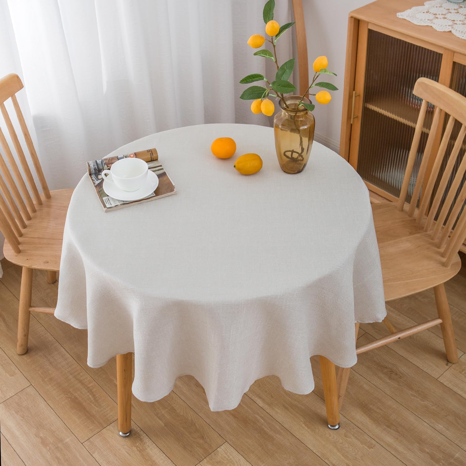 NLMUVW Mantel de lino para mesa redonda de 48 pulgadas, mantel texturizado de lino resistente al agua, para cocina, comedor, café y café, 48 pulgadas