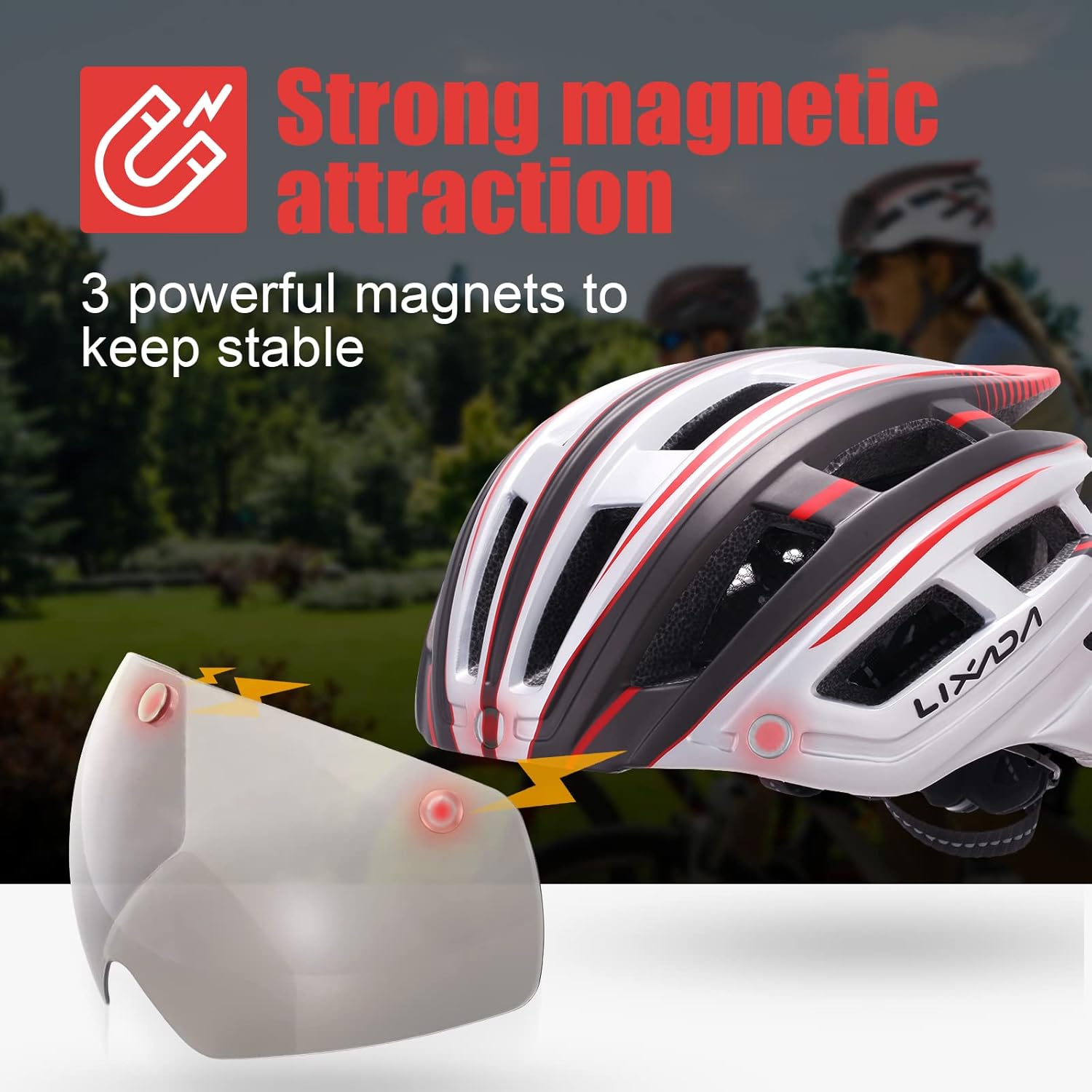 LIXADA Detachable Magnetic Bike Helmet Goggles Visor Removable Sun Visor Shield Cycling Bicycle Helmet