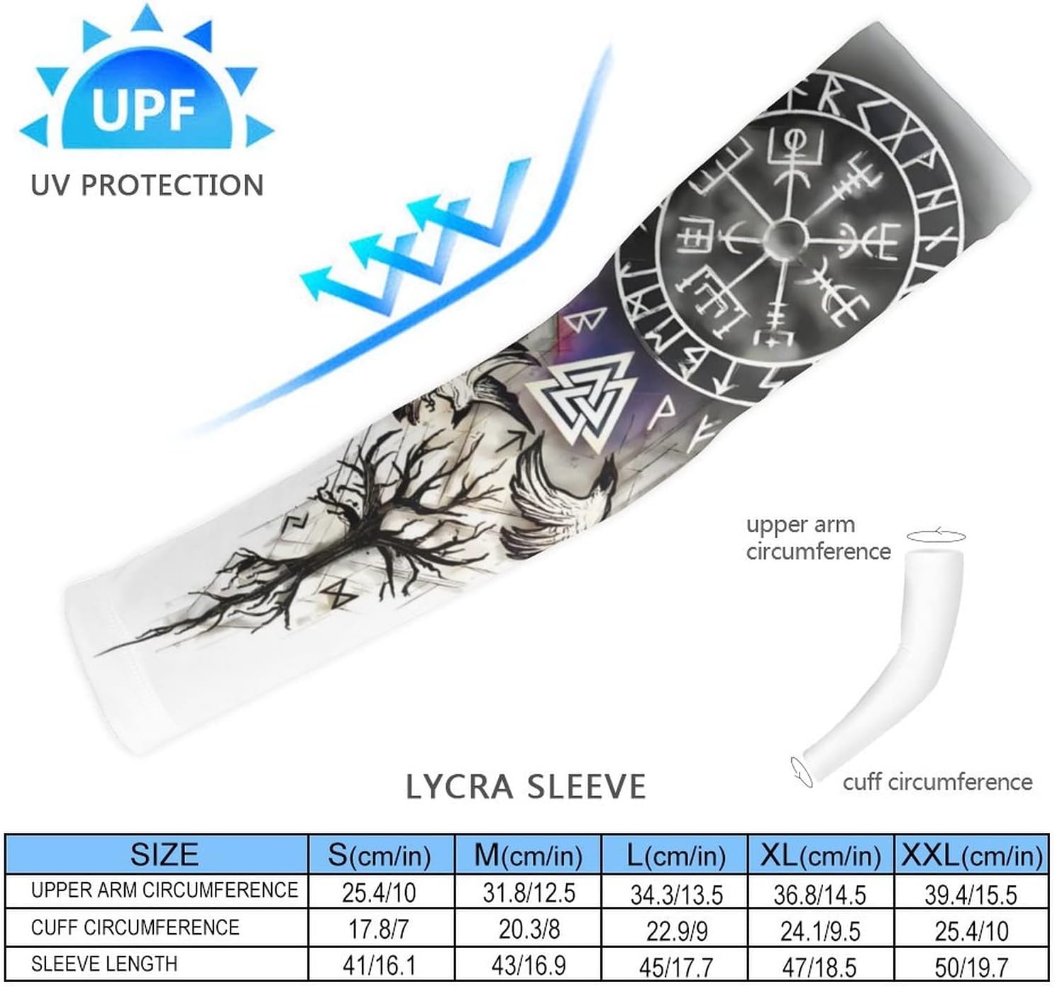 Mangas de verano para mujeres y hombres, manga de compresión para tatuajes vikingos vegvisir, mangas de protección de enfriamiento, Estilo 1