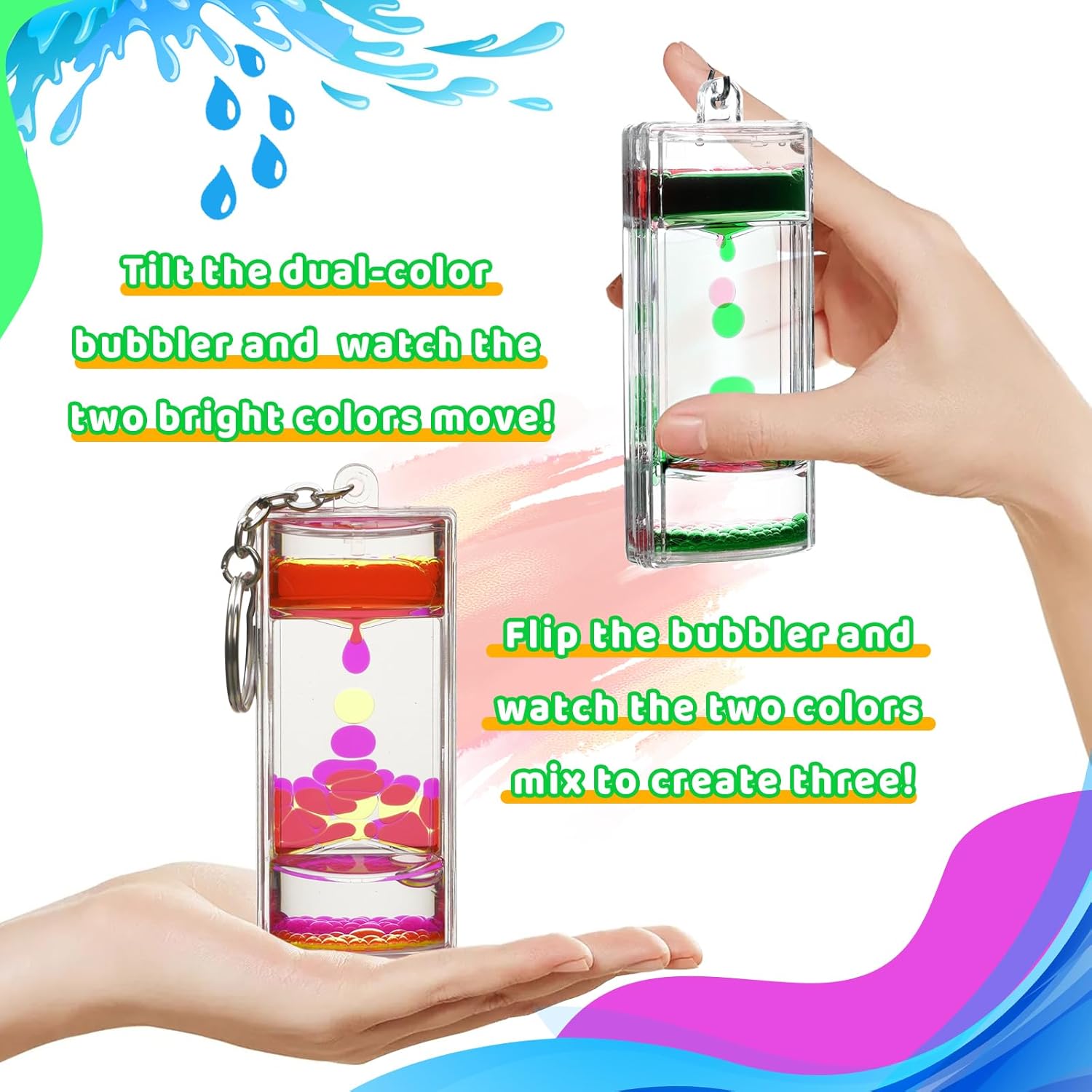 YUE MOTION Llavero con burbujas de movimiento líquido, juguetes sensoriales fascinantes, temporizador líquido para aliviar el estrés, juguetes