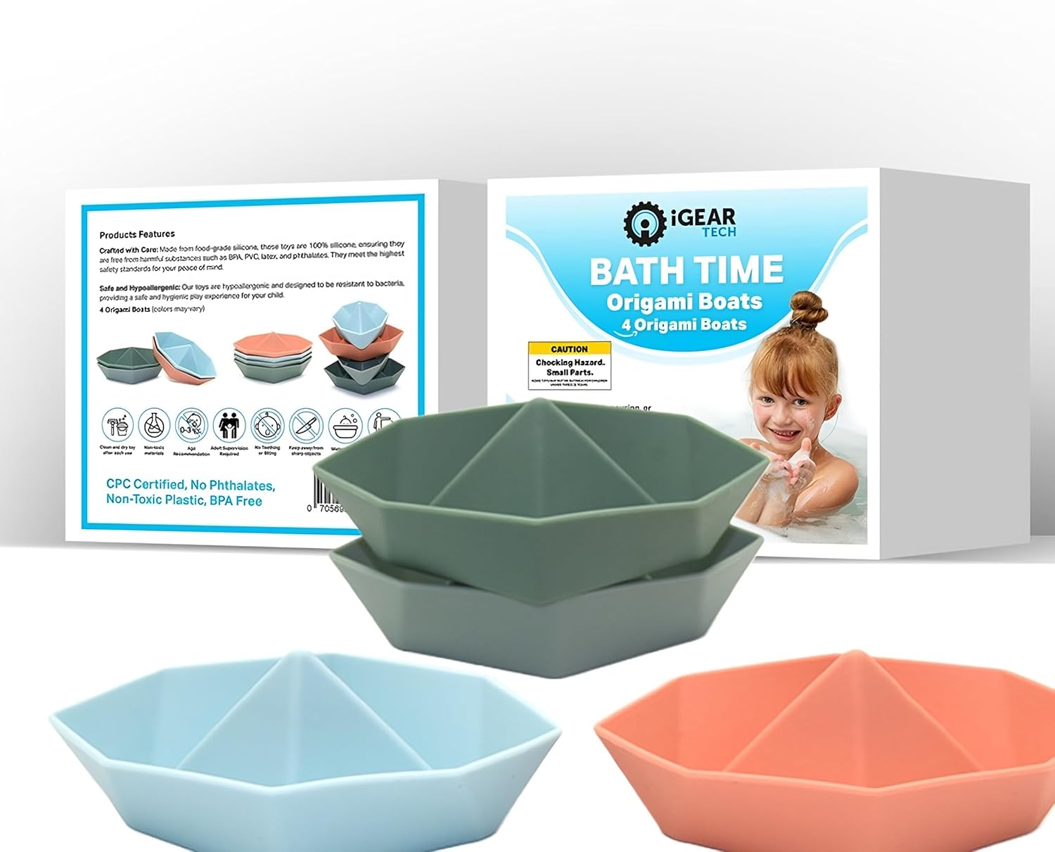 4 botes de origami, juguetes de baño para niños pequeños, juguetes de bañera para niños de 1, 2, 3, 4 años, regalos para niños y niñas, juguetes de