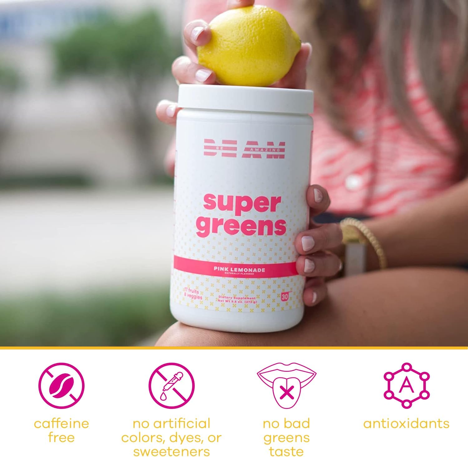 BEAM be Amazing Super Greens – Polvo con prebióticos, enzimas digestivas y antioxidantes  Suplementos energéticos, 18 frutas y 8 verduras  Mezcla de