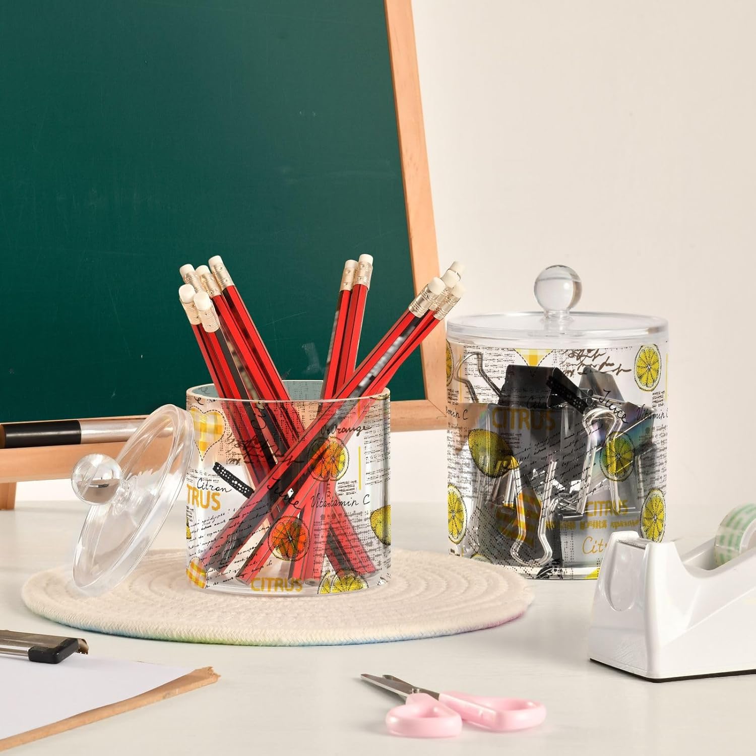 Tarros de limones con tapas, tarros decorativos de baño, recipientes para lavandería, contenedor redondo de algodón para dormitorio, artículos