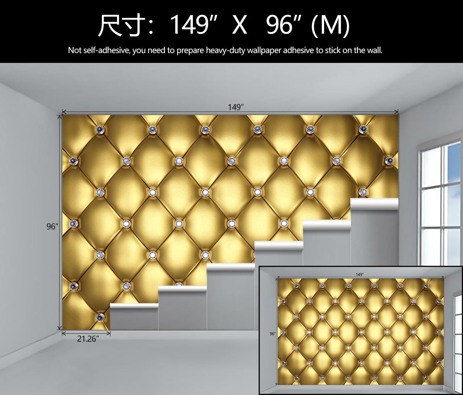 Papel tapiz dorado 3D con diseño de diamante, funda suave de piel sintética, adecuado para sala de estar, dormitorio, TV, fondo, decoración de pared