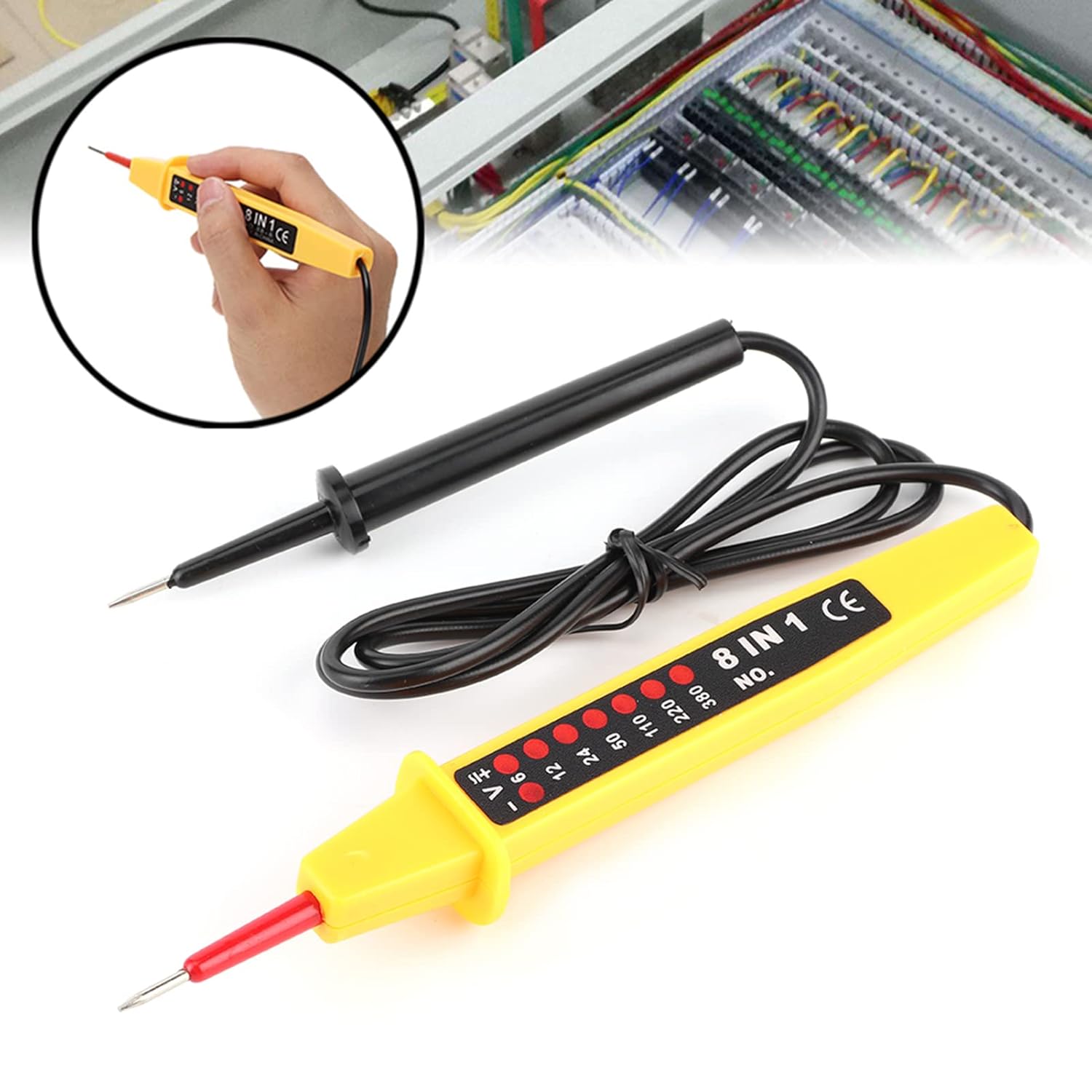 Probador de voltaje, 8 en 1 Probador de Voltaje Pluma AC DC 6-380V Multifuncional Coche Instrumento Eléctrico Probador Detector con Luz LED
