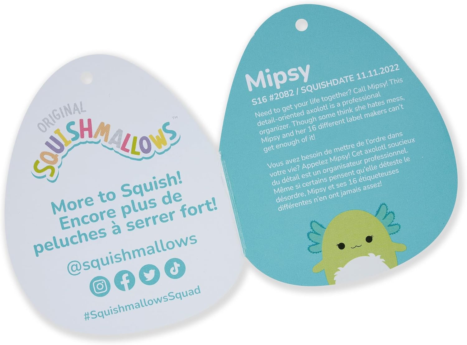 Squishmallows Ajolote verde Mipsy original de 16 pulgadas con vientre blanco difuso – Peluche oficial de Jazwares grande y ultrasuave