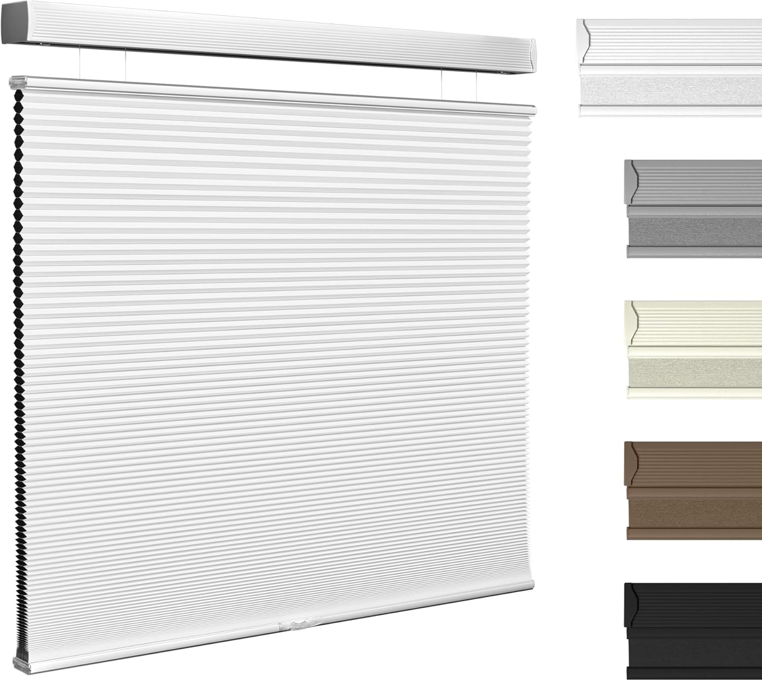 Boolegon Persianas celulares opacas de arriba hacia abajo, sin cordón, con diseño de panal de abeja, para ventanas, tamaño personalizado, blanco, 34