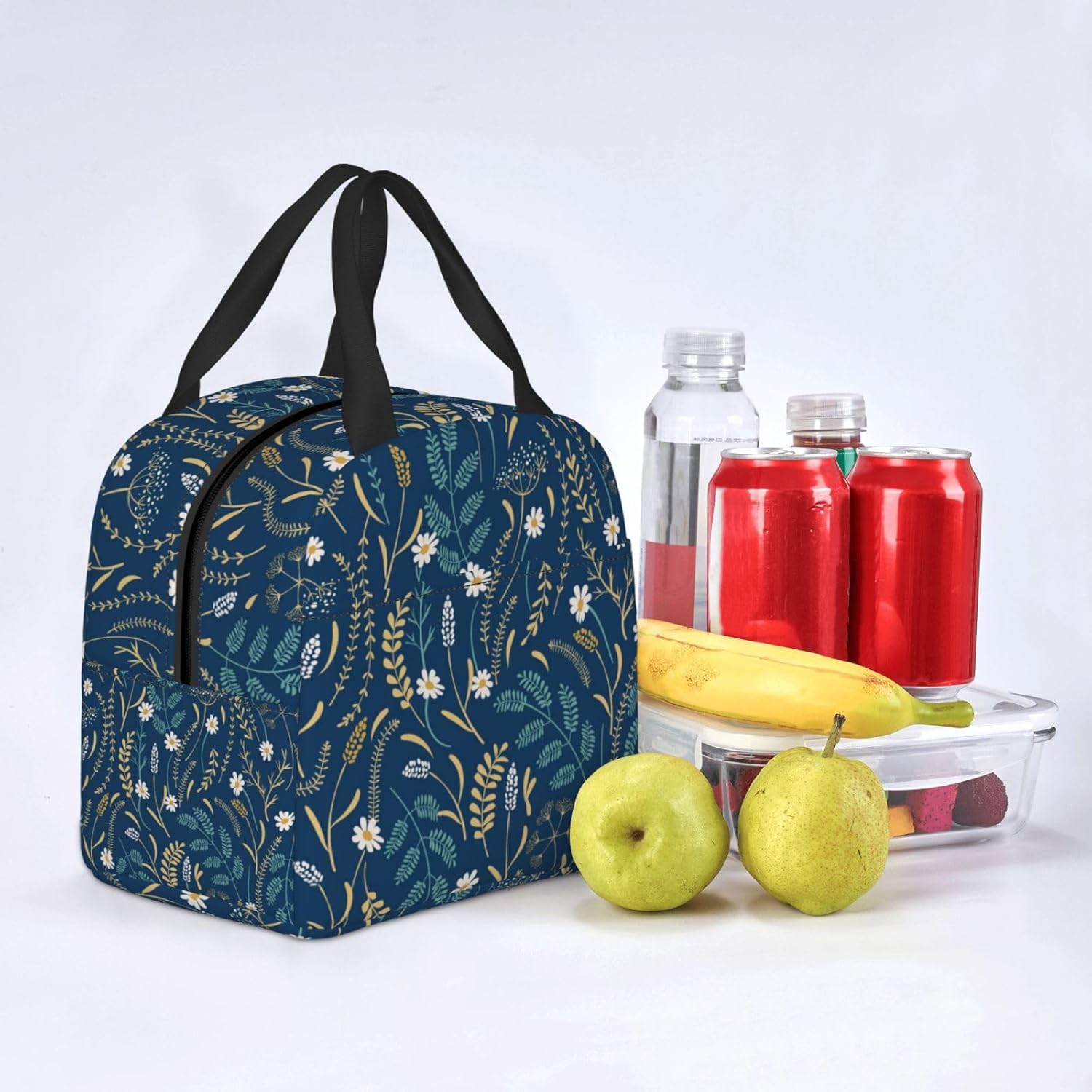 Bolsa de almuerzo floral para mujeres y hombres, lonchera aislada, reutilizable, organizador de almuerzo, impermeable, bolsa de mano enfriadora